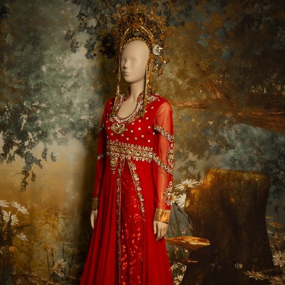 One of a kind Dresses & Skirts - Hindi Indian south Asian wedding fantasy red gold dress encrusted with jewels